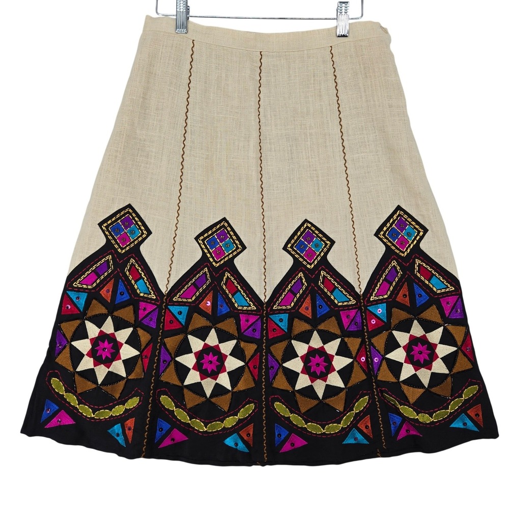 Linea by Louis Dell'Olio NEW SMALL Skirt Linen‎ Boho Embroidered Wearable Art